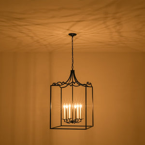 LightFixturesUSA-French Distressed Gold Candle Square Lantern Chandelier-Chandelier-21.7 in/Black-