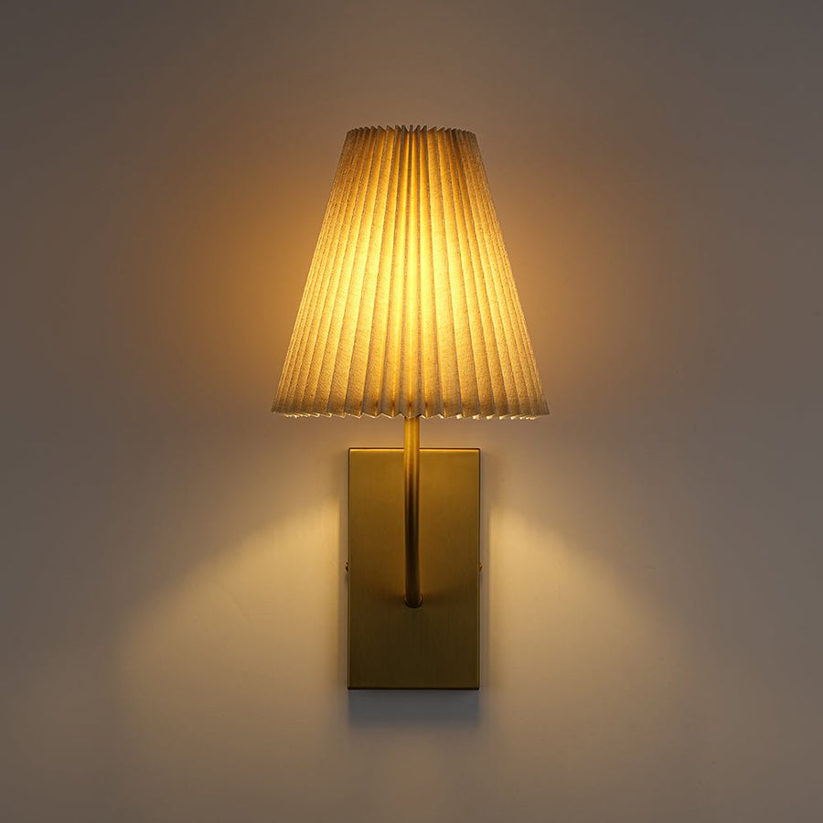 LightFixturesUSA - French Elegant 1 - Light Pleated Fabric Wall Lamp - Wall Sconce - Brass - 