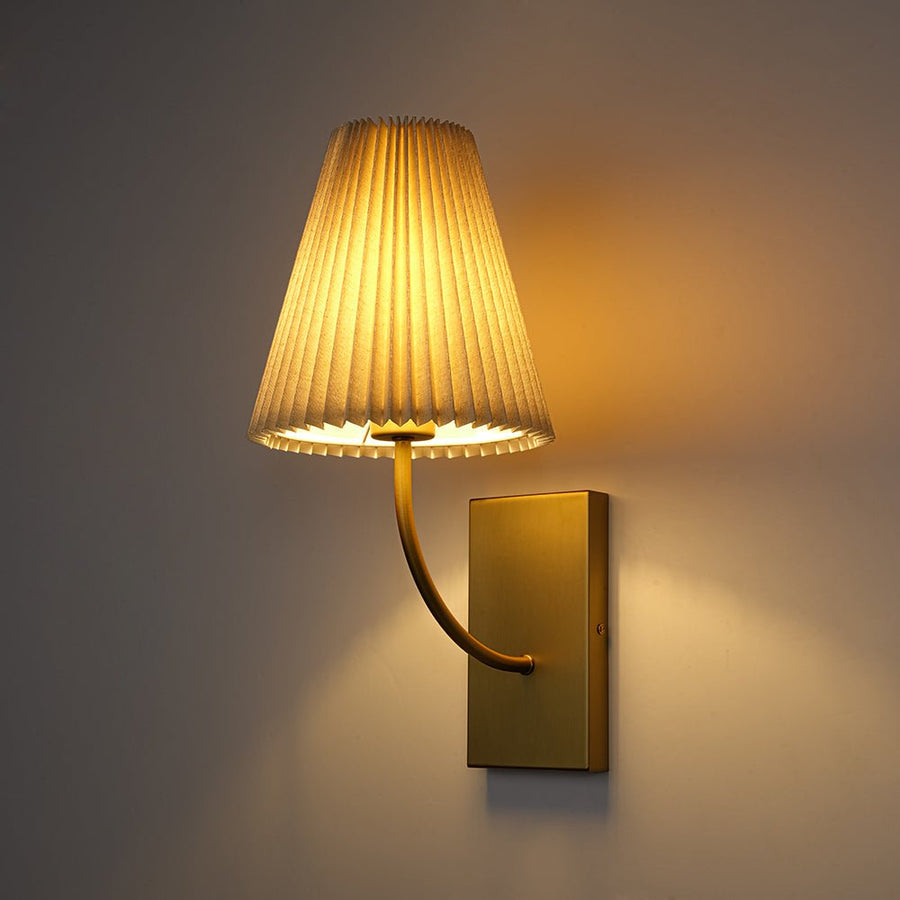 LightFixturesUSA - French Elegant 1 - Light Pleated Fabric Wall Lamp - Wall Sconce - Brass - 