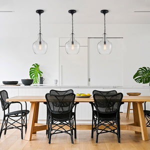 LightFixturesUSA - French Farmhouse 1 - Light Glass Bell Kitchen Pendant Light - Pendant Light - Black - 