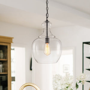 LightFixturesUSA - French Farmhouse 1 - Light Glass Bell Kitchen Pendant Light - Pendant Light - Black - 