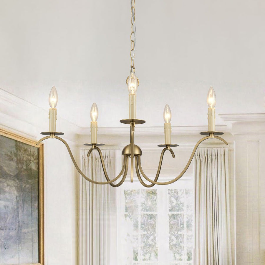 LightFixturesUSA - French Farmhouse 5 - Light Brass Candle Style Chandelier - Chandelier - Brass - 