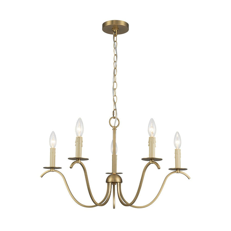 LightFixturesUSA - French Farmhouse 5 - Light Brass Candle Style Chandelier - Chandelier - Brass - 