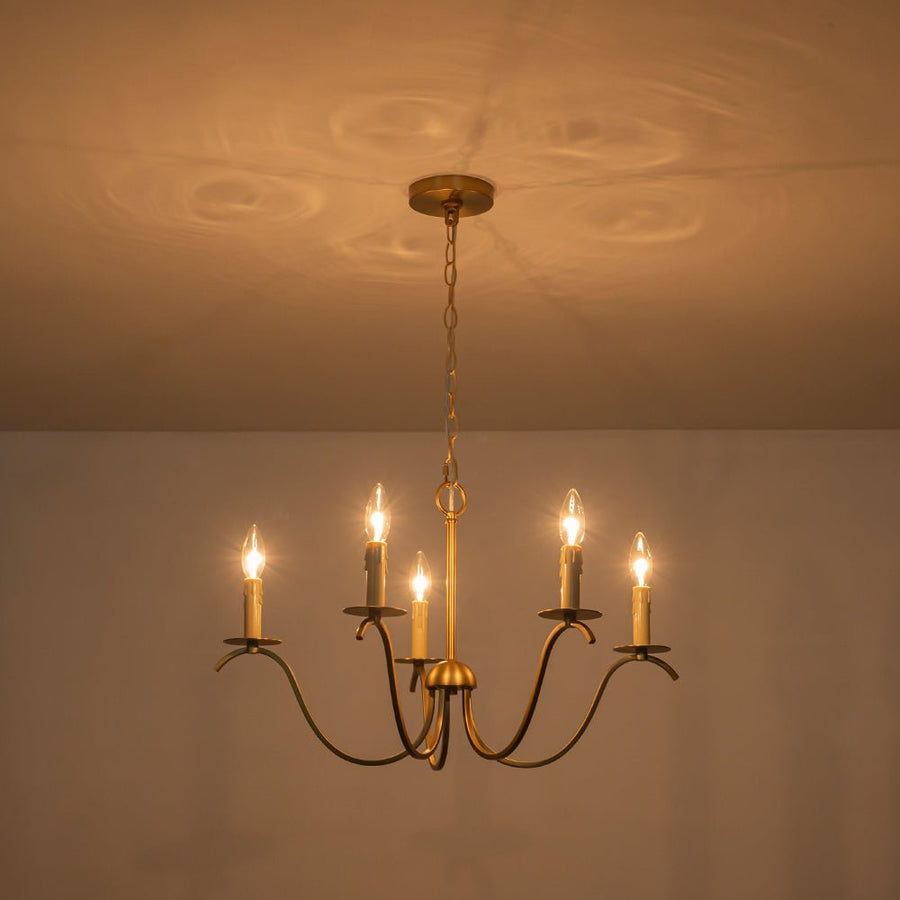 LightFixturesUSA - French Farmhouse 5 - Light Brass Candle Style Chandelier - Chandelier - Brass - 