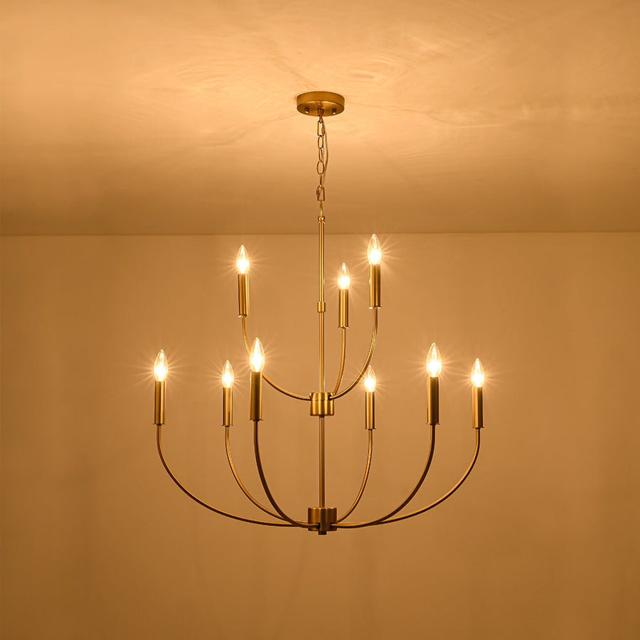 LightFixturesUSA - French Farmhouse Brass 2 - Tiered Candle Style Chandelier - Chandelier - Brass - 