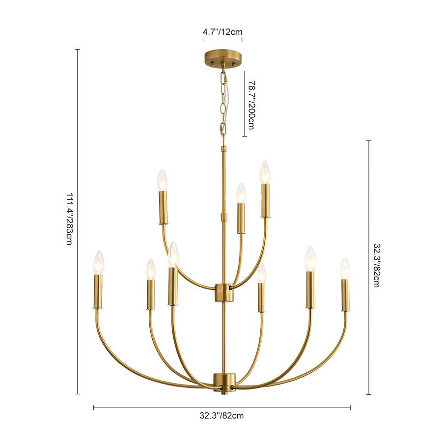 LightFixturesUSA - French Farmhouse Brass 2 - Tiered Candle Style Chandelier - Chandelier - Brass - 