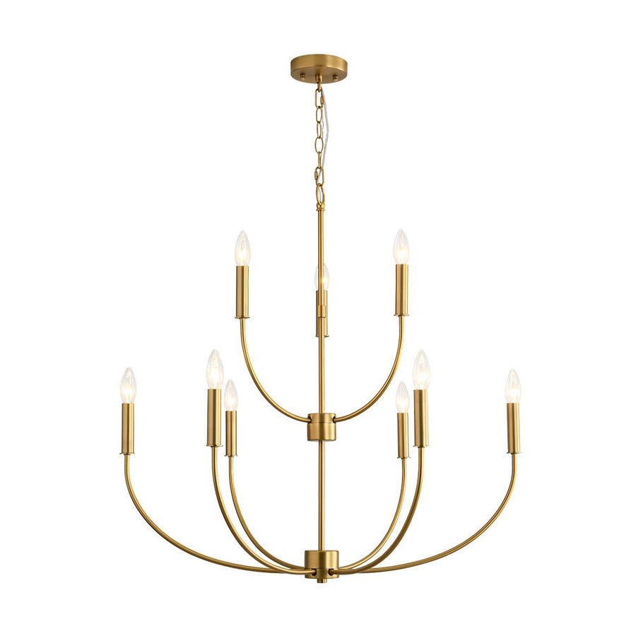 LightFixturesUSA - French Farmhouse Brass 2 - Tiered Candle Style Chandelier - Chandelier - Brass - 