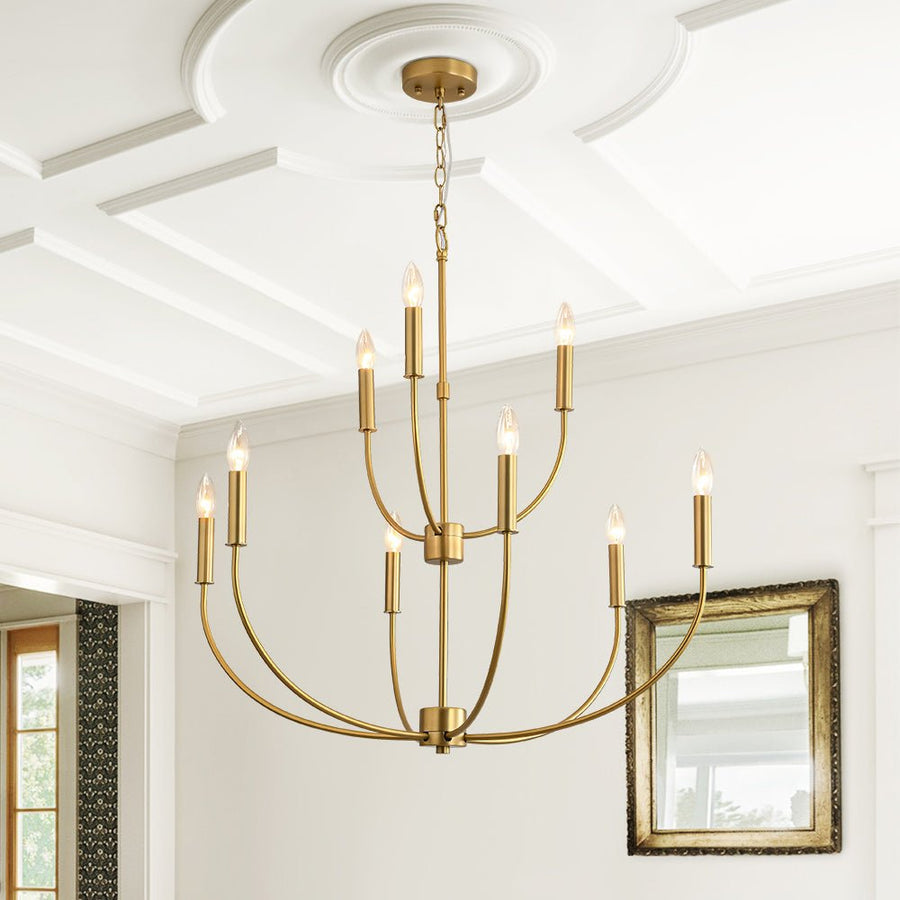 LightFixturesUSA - French Farmhouse Brass 2 - Tiered Candle Style Chandelier - Chandelier - Brass - 