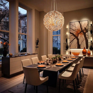 LightFixturesUSA-French Gold Leaf Blossom Crystal Floral Orb Chandelier-Chandelier-20in./6-Lt (Pre-Order & 4-5 Weeks Arrive)-