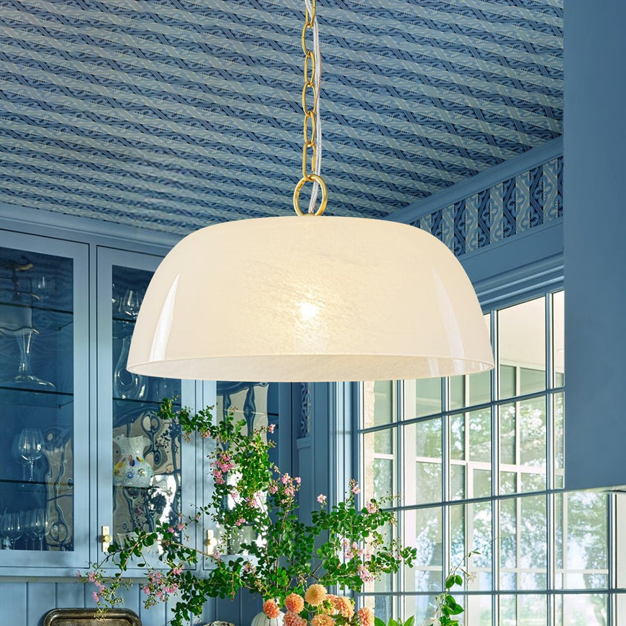 LightFixturesUSA - French Luxe 1 - Light White Clouded Glass Round Pendant - Pendant Light - Brass - 