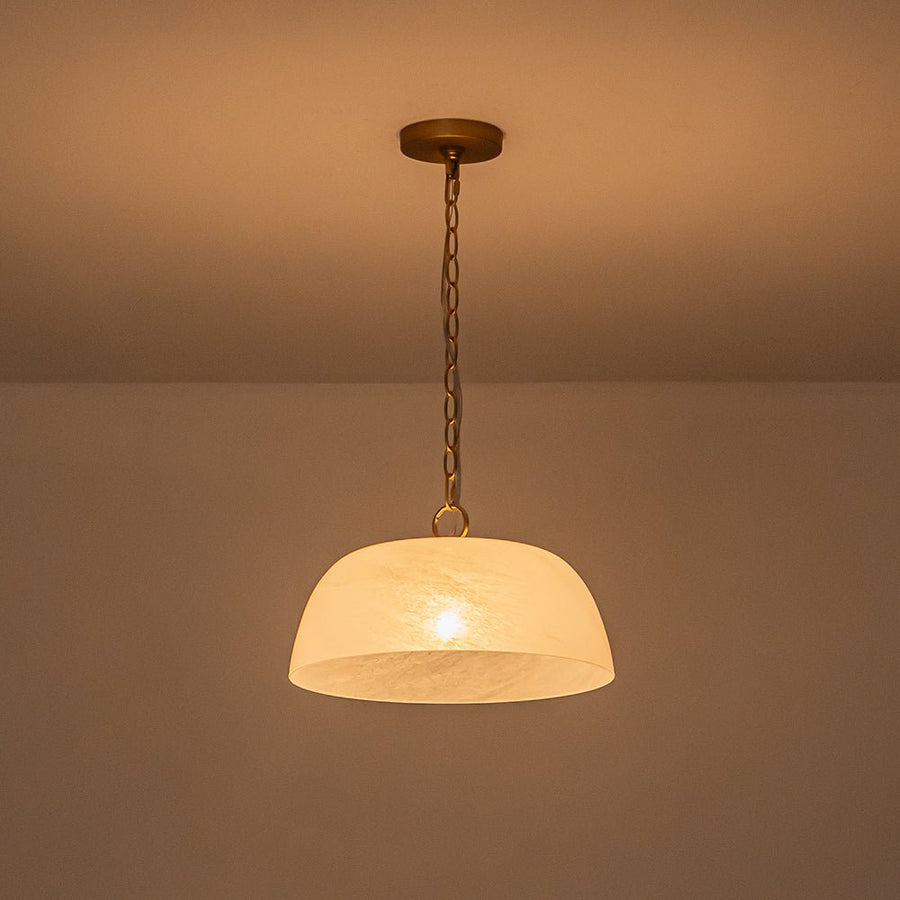 LightFixturesUSA - French Luxe 1 - Light White Clouded Glass Round Pendant - Pendant Light - Brass - 