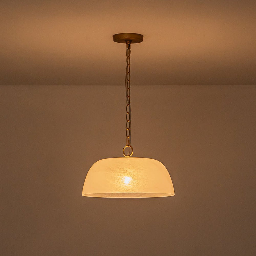 LightFixturesUSA - French Luxe 1 - Light White Clouded Glass Round Pendant - Pendant Light - Brass - 