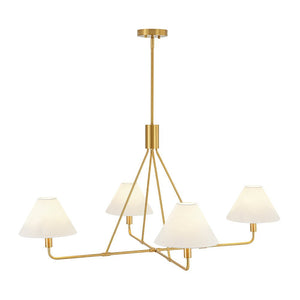 LightFixturesUSA - French Luxe Brass 4 - Light White Linen Shade Candle Chandelier - Chandelier - Brass - 