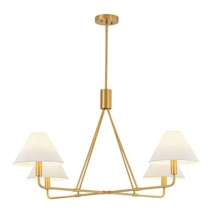 LightFixturesUSA - French Luxe Brass 4 - Light White Linen Shade Candle Chandelier - Chandelier - Brass - 
