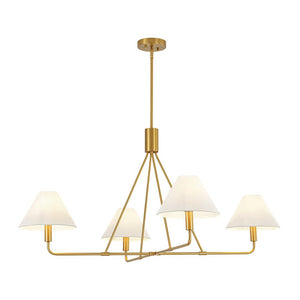 LightFixturesUSA - French Luxe Brass 4 - Light White Linen Shade Candle Chandelier - Chandelier - Brass - 