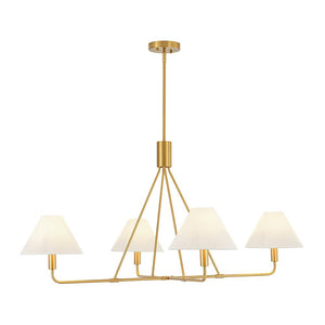 LightFixturesUSA - French Luxe Brass 4 - Light White Linen Shade Candle Chandelier - Chandelier - Brass - 