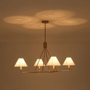 LightFixturesUSA - French Luxe Brass 4 - Light White Linen Shade Candle Chandelier - Chandelier - Brass - 