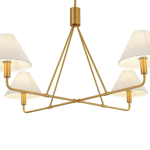 LightFixturesUSA - French Luxe Brass 4 - Light White Linen Shade Candle Chandelier - Chandelier - Brass - 