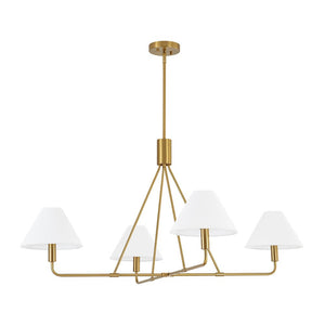 LightFixturesUSA - French Luxe Brass 4 - Light White Linen Shade Candle Chandelier - Chandelier - Brass - 