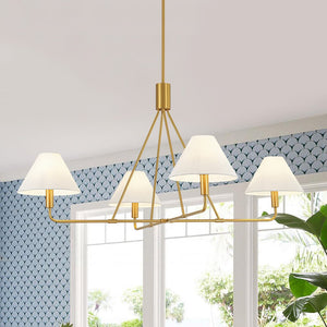 LightFixturesUSA - French Luxe Brass 4 - Light White Linen Shade Candle Chandelier - Chandelier - Brass - 