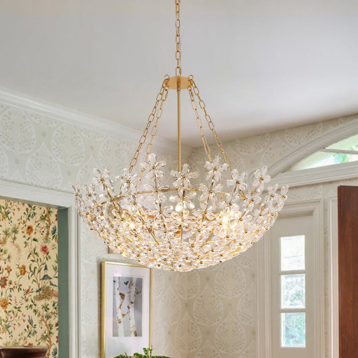 LightFixturesUSA - French Luxe Brass Bloom Crystal Floral Basket Chandelier - Chandelier - Gold - 