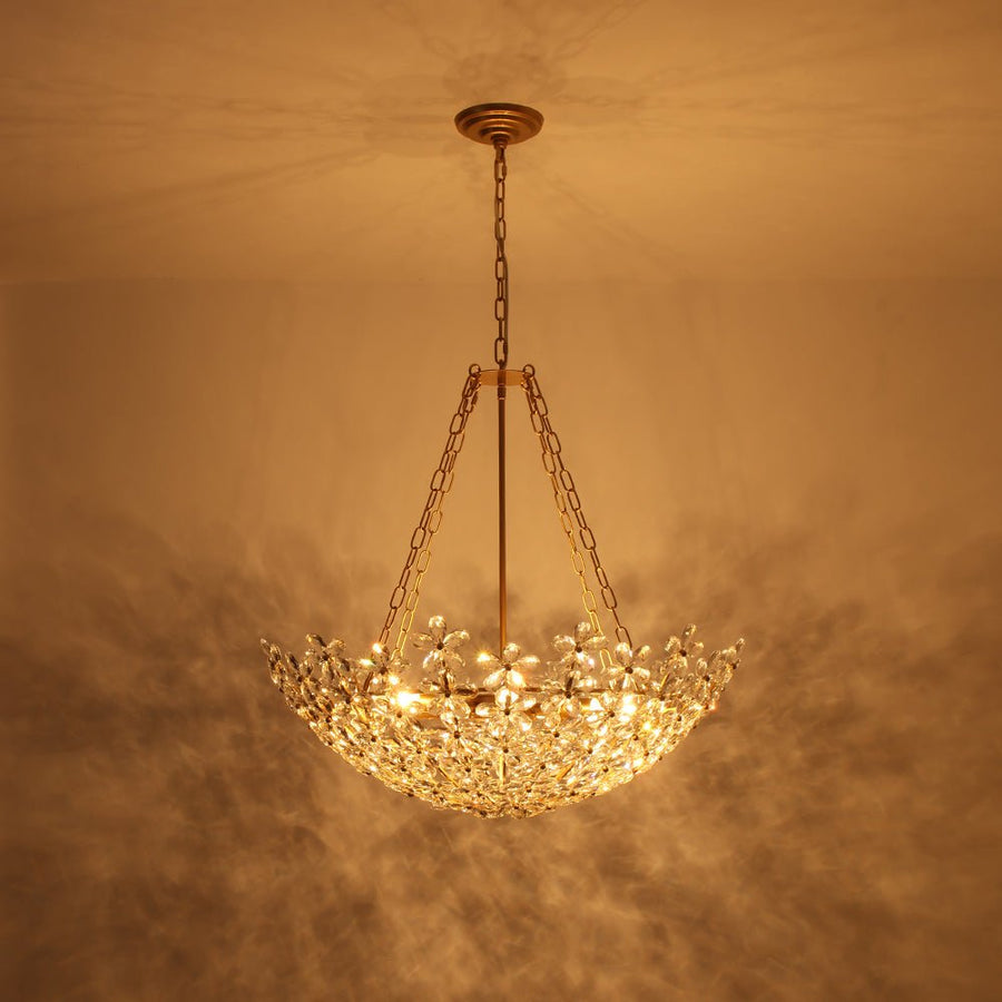 LightFixturesUSA - French Luxe Brass Bloom Crystal Floral Basket Chandelier - Chandelier - Gold - 