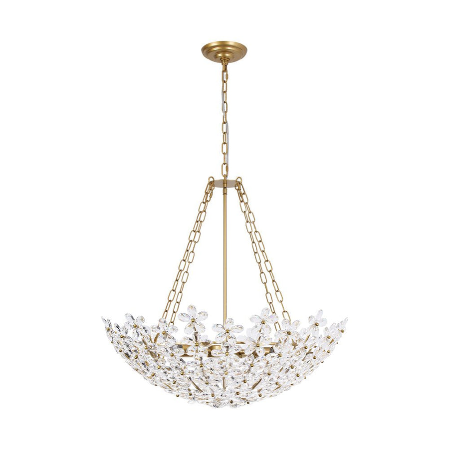 LightFixturesUSA - French Luxe Brass Bloom Crystal Floral Basket Chandelier - Chandelier - Gold - 