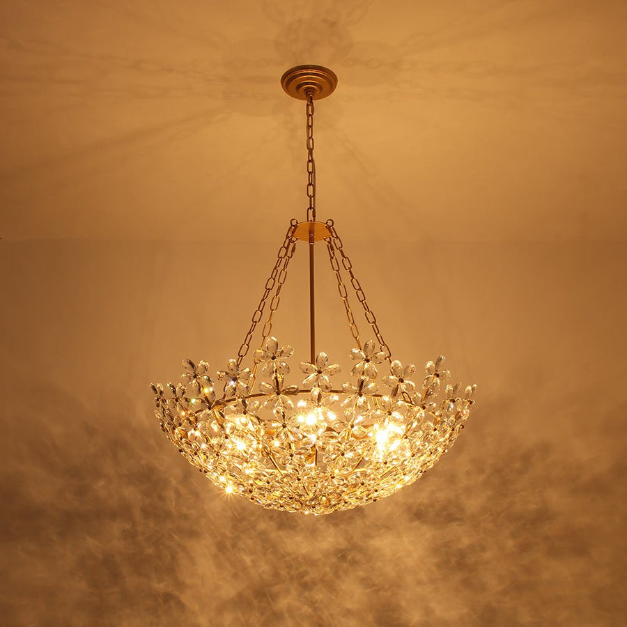 LightFixturesUSA - French Luxe Brass Bloom Crystal Floral Basket Chandelier - Chandelier - Gold - 