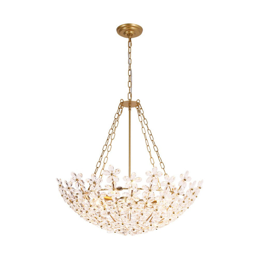 LightFixturesUSA - French Luxe Brass Bloom Crystal Floral Basket Chandelier - Chandelier - Gold - 