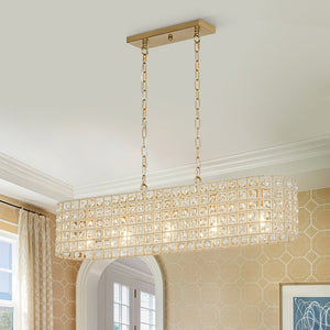 LightFixturesUSA - French Luxe Brass Crystal Linear Cage Island Chandelier - Chandelier - Brass - 