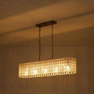 LightFixturesUSA - French Luxe Brass Crystal Linear Cage Island Chandelier - Chandelier - Brass - 