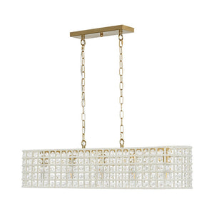 LightFixturesUSA - French Luxe Brass Crystal Linear Cage Island Chandelier - Chandelier - Brass - 