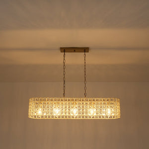 LightFixturesUSA - French Luxe Brass Crystal Linear Cage Island Chandelier - Chandelier - Brass - 