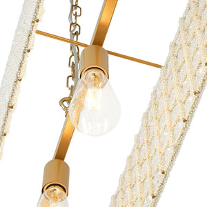 LightFixturesUSA - French Luxe Brass Crystal Linear Cage Island Chandelier - Chandelier - Brass - 