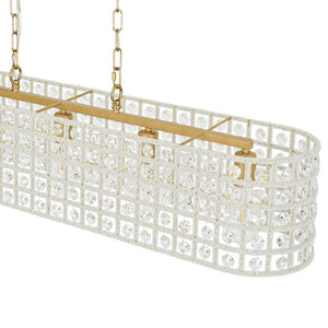 LightFixturesUSA - French Luxe Brass Crystal Linear Cage Island Chandelier - Chandelier - Brass - 