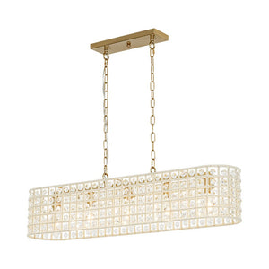 LightFixturesUSA - French Luxe Brass Crystal Linear Cage Island Chandelier - Chandelier - Brass - 