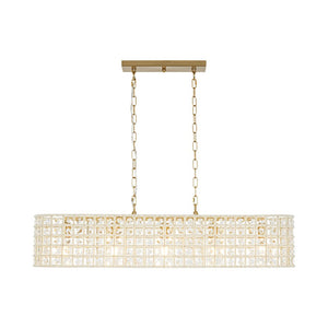 LightFixturesUSA - French Luxe Brass Crystal Linear Cage Island Chandelier - Chandelier - Brass - 