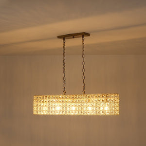 LightFixturesUSA - French Luxe Brass Crystal Linear Cage Island Chandelier - Chandelier - Brass - 