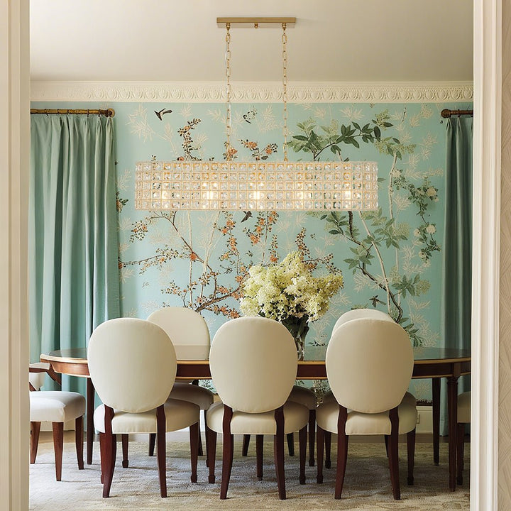 LightFixturesUSA - French Luxe Brass Crystal Linear Cage Island Chandelier - Chandelier - Brass - 
