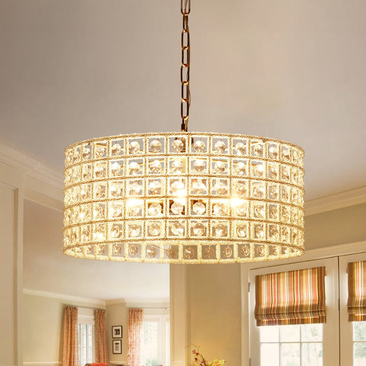 LightFixturesUSA - French Luxury Brass Crystal Drum Cage Chandelier - Chandelier - Brass - 
