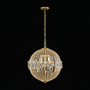 LightFixturesUSA - French Luxury Brass Floral Crystal Globe Chandelier - Chandelier - 18 in - 