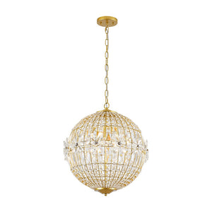 LightFixturesUSA - French Luxury Brass Floral Crystal Globe Chandelier - Chandelier - 18 in - 
