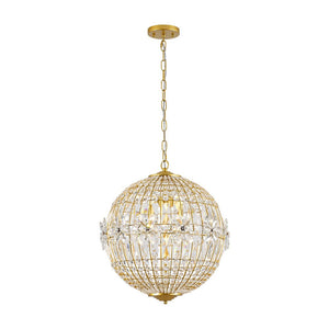LightFixturesUSA - French Luxury Brass Floral Crystal Globe Chandelier - Chandelier - 18 in - 