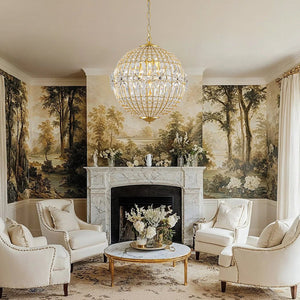 LightFixturesUSA - French Luxury Brass Floral Crystal Globe Chandelier - Chandelier - 18 in - 