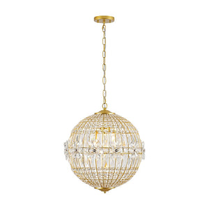LightFixturesUSA - French Luxury Brass Floral Crystal Globe Chandelier - Chandelier - 18 in - 