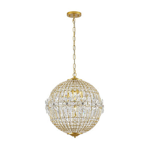 LightFixturesUSA - French Luxury Brass Floral Crystal Globe Chandelier - Chandelier - 18 in - 