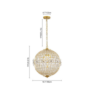LightFixturesUSA - French Luxury Brass Floral Crystal Globe Chandelier - Chandelier - 18 in - 