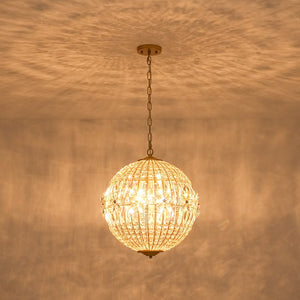 LightFixturesUSA - French Luxury Brass Floral Crystal Globe Chandelier - Chandelier - 18 in - 