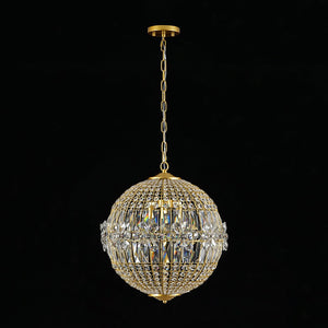 LightFixturesUSA - French Luxury Brass Floral Crystal Globe Chandelier - Chandelier - 18 in - 