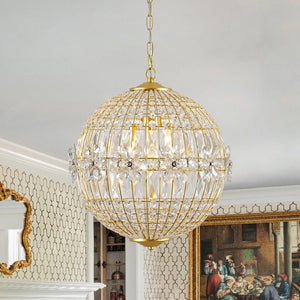 LightFixturesUSA - French Luxury Brass Floral Crystal Globe Chandelier - Chandelier - 18 in - 